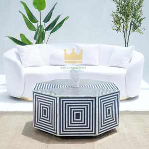 Table basse faite à la main avec incrustation de nacre florale-Table en bois de luxe pour la décoration intérieure - Product Image 1