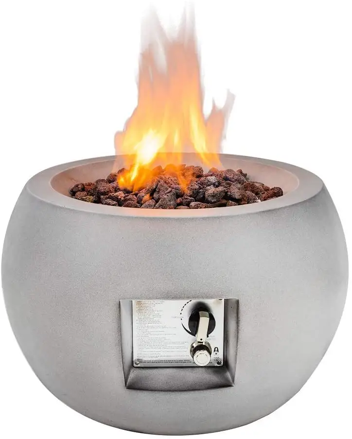 Light Grey Auto-Ignition Outdoor Fireplace for Courtyard Balcony Garden 40000 BTU Propane Gas Fire Bowl