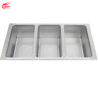 Pemanas Makanan Bain Marie Gas 3 Pan Stainless Steel Dengan Papan dan Rak Bawah, Peralatan Dapur Restoran Bersertifikasi ETL GBM-3