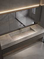 Ensemble de meuble-lavabo de salle de bain avec vasque en pierre intégrée sans joint ; Meuble-lavabo mural haut de gamme avec miroir intelligent