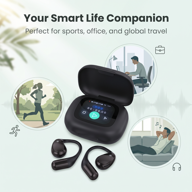 Ergonomic Ear Hook Headphones with Digital Screen Battery Indicator and Deep Bass Sound for Daily Communication