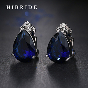 HIBRIDE Bijoux Goutte d'Eau Design Boucles d'Oreilles de Qualité Supérieure pour les Cadeaux des Femmes, Pierre Bleue AAA Zircone Boucles d'Oreilles, E-80 - Product Image 5