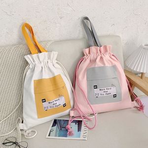 Promotion Custom Logo Drawstring Satchel Tutorial Canvas <b>School</b> Korean Style Fashion <b>Handbag</b> Shoulder Bag - Product Image 4
