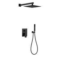 Douche à jet haute pression moderne contemporaine de 10 pouces Système de douche carré en laiton mural noir dissimulé pour salles de bains