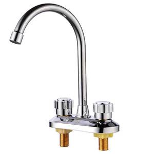 Robinet de cuisine à double poignée, rotation à 360 degrés, montage sur plan, valve en céramique, style contemporain - Product Image 1
