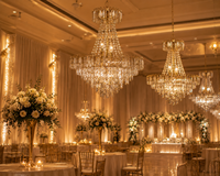 Lustre LED moderne de luxe en acrylique et fer, centre de table doré pour mariage, événement, salle, décoration suspendue au plafond, allée