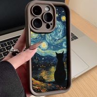 Coques de téléphone antichoc motif chat et étoiles style peinture à l'huile pour iPhone 17 Air 16 15 Plus Pro Max 14 13 12 11 X – Protection arrière anti-chute