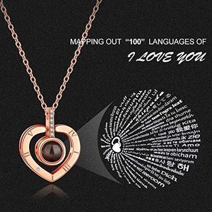 Nuevo Charm de Acero Inoxidable 304/316L con Baño de Oro Rosa/Plata, Forma de Corazón, Zirconia, Proyección de Te Amo en 100 Idiomas, para Boda - Product Image 2
