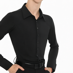 Camisa de Hombre de Manga Larga, Tejido Elástico en Cuatro Direcciones, Sin Plancha, Teñido Liso, Cierre de Botón Sencillo, Elegante, Antiencogimiento - Product Image 1