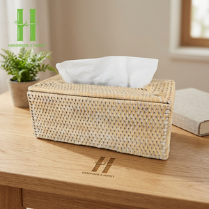 Meilleure vente couvercle de boîte à mouchoirs en rotin carré en osier tissé à la main porte-mouchoir naturel pour salon et salle de bain fabriqué au Vietnam - Product Image 1