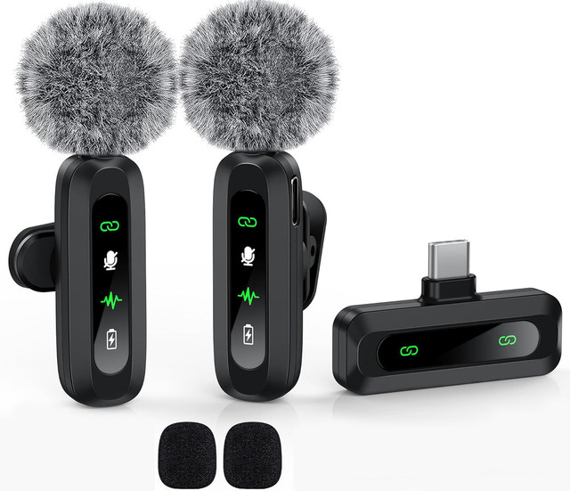 Mini Noise Cancelling Wireless Lavalier Microphone for Mobile Phone Portable Lapel Phone Mic Microphone for Video Recording Vlog