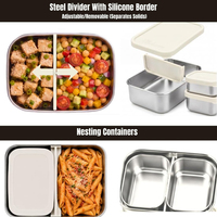 Boîte à lunch en acier inoxydable 304 anti-fuite avec couvercle en silicone, boîte bento haute capacité