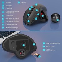 JOMAA Mouse Trackball USB Nirkabel Ergonomis Dapat Disesuaikan 2400 CPI Mode Ganda hingga 3 Perangkat Mouse Tangan Kanan untuk Laptop