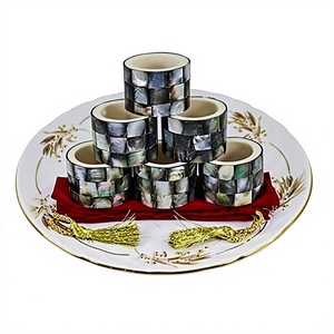 Ensemble de six anneaux de serviette en MOP et bois, forme ronde, taille personnalisée, anneaux pour serviettes en papier, au prix le plus bas - Product Image 1