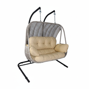 Modern Kugu Exterior Indoor Wood Thin Macrame Hotel Double Seat Patio Swings <b>Hanging</b> <b>Chair</b> with Metal Stand - Product Image 2