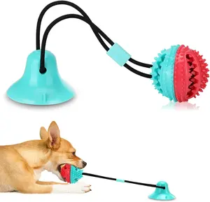 Puzle interactivo para entrenamiento de mascotas, juguete para morder con ventosa para dispensar comida, Bola de perro con campana