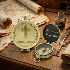 Marine International Personalized Vintage Brass <b>Compass</b> Cross Engraving Handmade Portable Shape Religious Theme Business Gift - Product Image 4
