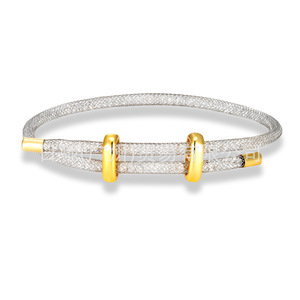 Double Ring Woven Mesh <b>Bracelet</b> Gold Zinc Alloy <b>Adjustable</b> 17-24cm Fashion Jewelry Unisex - Product Image 2