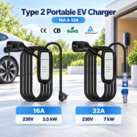 Chargeur EV portable Type 2 CE TUV CB RoHS 16A 230V 3.5kW IEC 62196-2 IEC 61851 LED IP67 Mode 2 EVSE domestique Câble de 5m Fournisseur OEM