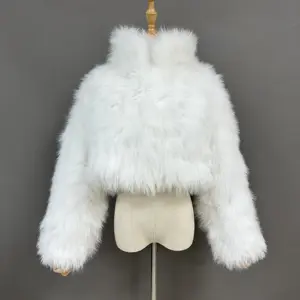 Hot Sell Knitted Real Fox Fur Clothing Short Style Fluffy Coat With Stand Collar For Ladies Soft Fur Jacket