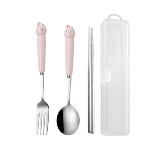 Diseño creativo conejito Tigre Panda perro gato utensilios para comer mango de cerámica sostenible cuchillo tenedor cuchara para niños pequeños Camping viaje - Product Image 1