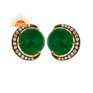 Half Moon Design Stud Earrings 18k Gold Plated Silver Jewelry Wholesale <b>Green</b> Aventurine Gemstone Earrings - Product Image 1