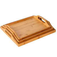 Ensemble de 3 plateaux de service en bambou écologiques, rectangulaires, durables, en bois, pour le café, les fruits, la vaisselle