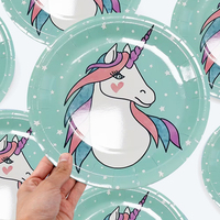 Assiettes en papier jetables écologiques LR, vertes, 9 pouces, motif licorne arc-en-ciel, pour les fêtes d'anniversaire et de remise de diplômes des enfants