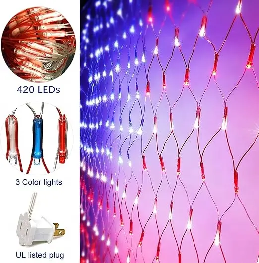 American Flag Net Light Super Bright LEDs Net Light for Independence Day July 4th  Yard  Garden Patio Yard Holiday Decoration