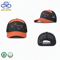 Casquette de camionneur bicolore orange et noir à imprimé étoiles personnalisé avec dos en maille respirante pour l'été et les loisirs en extérieur
