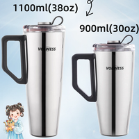 Gobelet isotherme en acier inoxydable avec revêtement en poudre durable, design simple, avec poignée et couvercle, idéal pour les voyages et le café glacé
