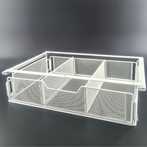 Office Organizer Under <b>Desk</b> Storage Rack Metal Mesh Drawer Basket <b>Foldable</b> Multi-purpose No Drill Installation Rectangle Shape - Product Image 1