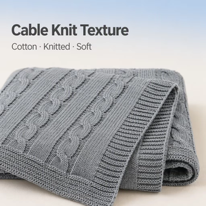 Collection Maison Hiver – Couverture Bébé en <span class=keywords><strong>Coton</strong></span> Tricoté Classique Écologique – Chaude et Douce pour la Literie - Product Image 5