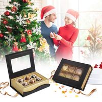 Boîte d'emballage en papier noir et or avec adsorption magnétique et séparateurs pour chocolats faits maison, truffes, bonbons, biscuits