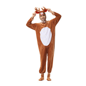 Reindeer <b>Bodysuit</b> Costume Unisex Adult Halloween Christmas Party Outfit With Antlers And <b>Red</b> Nose - Product Image 3