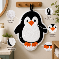 Serviette de toilette en peluche personnalisée en forme de pingouin, vente en gros, serviette de toilette en peluche pingouin personnalisée
