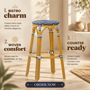 Tabouret de <span class=keywords><strong>bar</strong></span> en rotin naturel, design moderne pour cuisine, <span class=keywords><strong>bar</strong></span> à domicile, café, salle à manger extérieure, salon, usage commercial - Product Image 1