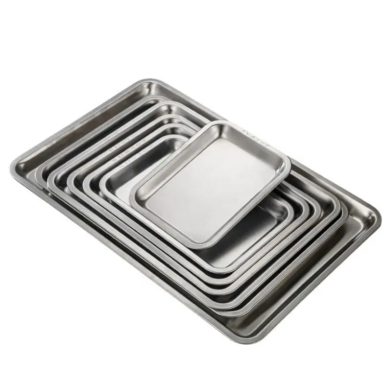 Hot Sale High Quality Food Grade 304 Stainless Steel round corner Baking Tray with edgefold For Store BBQ Fruit Vegetable