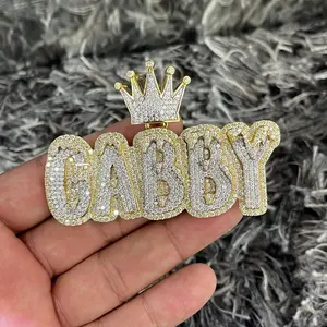 Pendentif personnalisé en moissanite de qualité supérieure, style hip-hop, plaqué argent 925, or jaune 18 carats, lettres serties de moissanite - Product Image 2