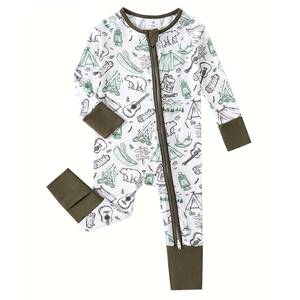 Set personalizzato con doppia cerniera per bambini pagliaccetto in fibra di bambù traspirante a manica lunga stile Casual pigiama abbigliamento da giorno per ragazzi e ragazze - Product Image 1