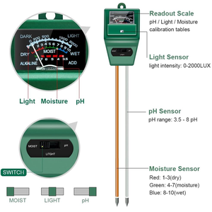<span class=keywords><strong>3</strong></span> en 1 PH Mètre Pot de Fleur Hygromètre Testeur de Sol Plantes Croissance Humidité Intensité Lumineuse Instrument Outil pour Plantes de Jardin - Product Image 4