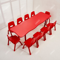 Enfants colorés meubles de maternelle enfants longue Table et chaise ensemble enfants d'âge préscolaire fête en bois Table d'étude et chaises