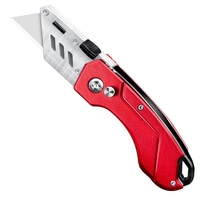 Couteau utilitaire rétractable pliable de qualité industrielle OEM personnalisable, en acier inoxydable, à bord biseauté/courbé, avec bouton poussoir, 14 cm