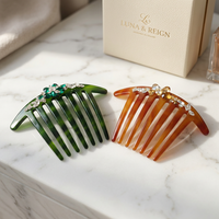 Épingle à cheveux chic pour soirée, élégante en cristal émeraude et ambre, peigne durable en acétate de cellulose pour boutique