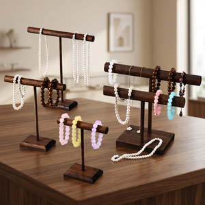 Jewelry Organizer Stand Wooden <b>T</b>-<b>Bar</b> Necklace Rack <b>Bracelet</b> Holder Display Bangle - Product Image 4