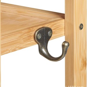 Étagère de salle de bain en bois, support mural à 2 niveaux pour rangement de produits de toilette, porte-serviettes, couleur bois naturel - Product Image 5