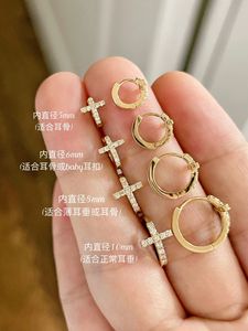 Boucles d'oreilles créoles Xinfly Au750 en or véritable 18 carats avec diamants naturels, design croix, bijoux fins, boucle bébé, vente chaude - Product Image 4