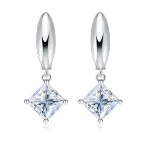 Trendy Gold Women Fine Sterling Silver Earrings Set Luxury Princess Cut Moissanite Diamond Hoop Earring 18K Gold Plated