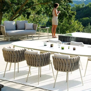 Ensemble <span class=keywords><strong>de</strong></span> canapés d'extérieur modernes en teck <span class=keywords><strong>de</strong></span> luxe, alliage d'aluminium et rotin - Meubles <span class=keywords><strong>de</strong></span> <span class=keywords><strong>jardin</strong></span> durables et imperméables pour villa, hôtel, cours - Product Image 1