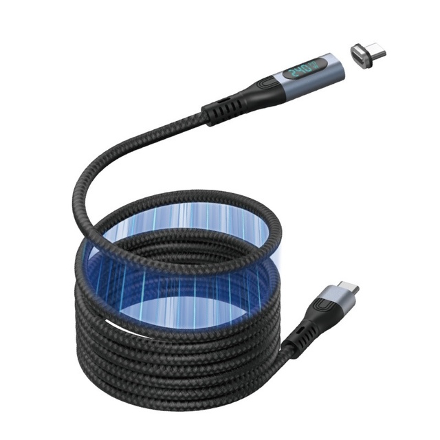 Aluminum Alloy Type-C Detachable Magnetic Braided Data Cable USB 5.0 PD 240W Fast Charging Transfer for Mobile Phone Tablet